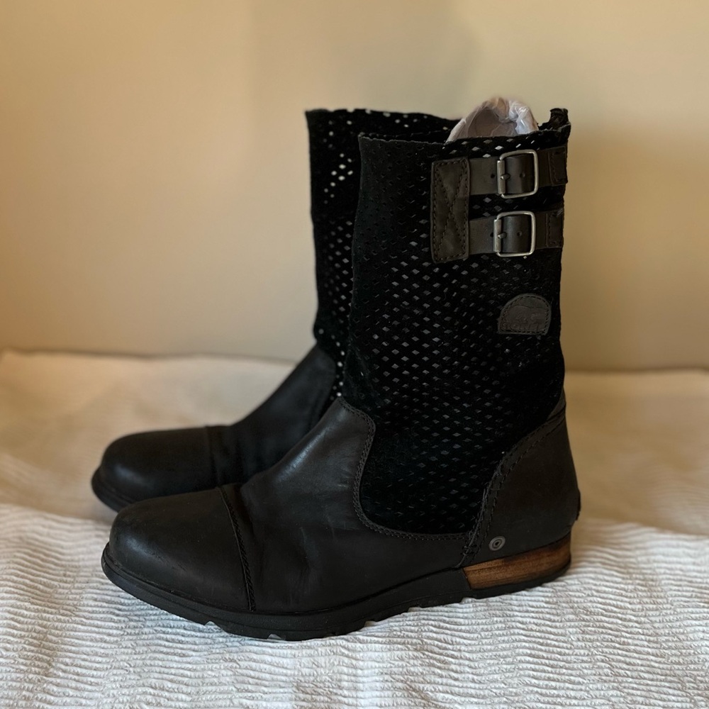 Sorel Black Leather Buckle detail, Moto Combat Boots